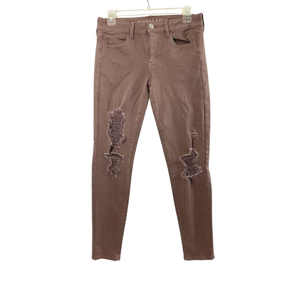 American Eagle Super Stretch X Jegging Womens Size 8 Mauve Brown Distress Ripped